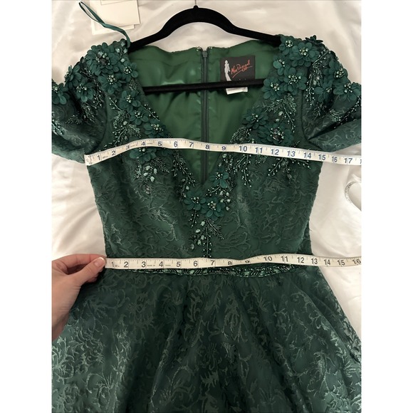 NWT Mac Duggal [ 2 ] 11215 Floral Embellished Long Sleeve ALine Gown Green J2059 - Picture 14 of 16